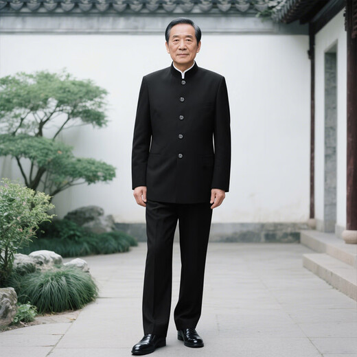 Playboy (PLAYBOY) middle-aged and elderly father's suit 2025 autumn new new Chinese style stand collar tunic suit dad wedding banquet suit black tunic suit two-piece suit top + pants XL