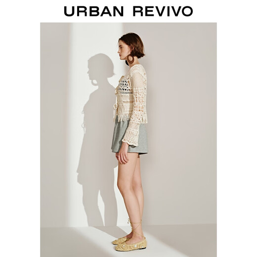 UR2025 Spring New Women's Simple Casual Sports Style Versatile Drawstring Shorts UWM650034 Light Gray Gray (Short) XS