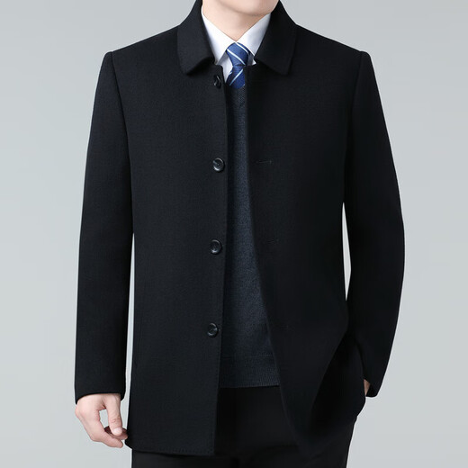 Jiujiu Wang Jiu Mu Wang 2025 Double-sided Cashmere Jacket Medium Men's Business Casual Lapel Woolen Coat Dad's Clothes Black M 170 Size (Recommended 105-125 Jin Jin is equal to 0.5 kg)
