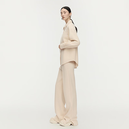 AUM (AUM) easy suit AUM 2025 winter new blended double-sided knitted fabric lapel shirt trousers off-white bottoms M