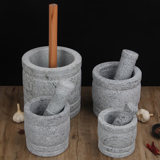 He Jiagong large stone mortar garlic pounder garlic mortar handmade artifact old-fashioned commercial retro garlic pounding medicine to press garlic and make rice cake glutinous rice cake extra large bluestone retro engraving (17cm)