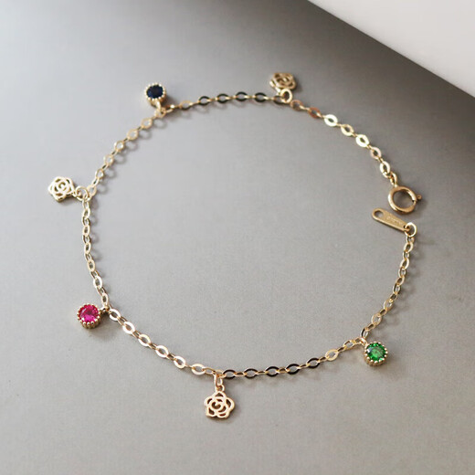 Luanjie simple Korean pure 14K gold female color diamond hollow camellia insK gold hand jewelry anklet gift bracelet