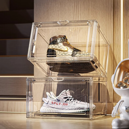 Transparent acrylic shoe box, shoe storage artifact, shoe cabinet, shoe rack, sneaker storage box, space-saving drawer-type plastic, magnetic side opening, 16 pieces, 6 sides, high transparency, thickening and hardening