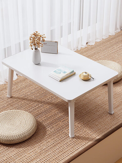 Tatami small table, bay window, household tea table, foldable tea table, bedroom kang table, balcony, extra large bed desk, extra large and wide model, pearl white 80*60*35CM