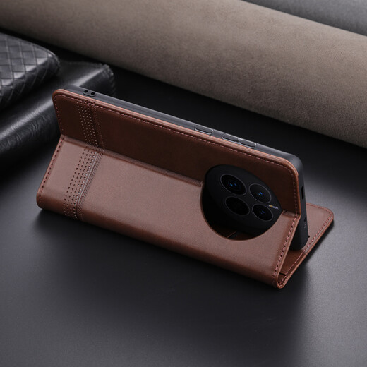 Jioxiang Magnetic Flip Cowgrain Leather Case Suitable for Huawei Mate50 Mobile Phone Case Business All-inclusive Anti-fall Brown Huawei Mate50