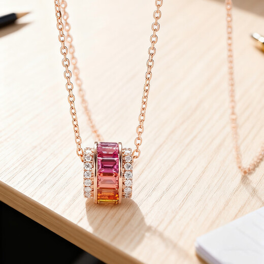 Private Jewelry Natural Colored Treasure 1.45 Carat Colored Sapphire Pendant 18K Gold Diamond Necklace Passepartout Rainbow Color Version (Gold Color) Chain Not Included