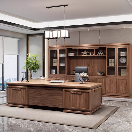 CUNOHVRG boss desk new Chinese style solid wood CEO desk executive desk office desk and chair combination office furniture customization 2.0 meter desk (excluding side table)