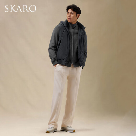 SKARO temperature-locking white duck down hooded down vest men's autumn and winter casual commuting warm vest jacket gray SKS471 L (48)