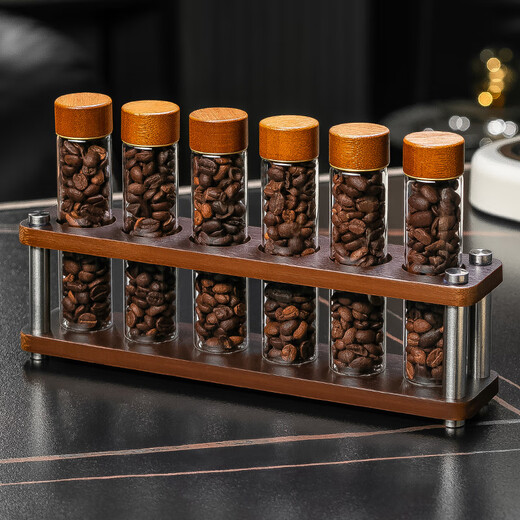 CRISTALGLASS Coffee Bean Dispensing Test Tube Sealed Bottle Single Dispensing Bottle Sealed Storage Can Coffee Can Display Rack Smell Bottle Automatic Venting Cap Bottle 6 Pack + Storage Rack
