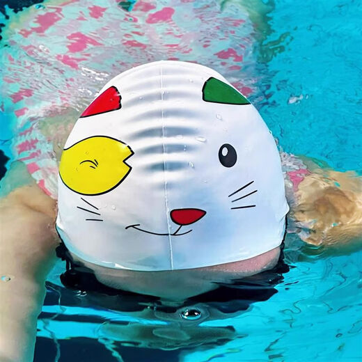 Cute little monster silicone swimming cap for women with long hair, waterproof, oversized, high-elasticity and good-looking swimming cap set, Kuromi swimming cap + white anti-fog swimming goggles + pink nose clip earplugs