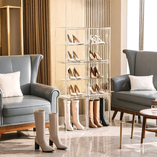 Transparent shoe box drawer folding shoe rack home door dust-proof long boot storage box acrylic shoe cabinet side opening - transparent 10 pieces double magnetic door 48 yards easy to install