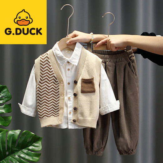 G.duck baby boy spring and autumn style three-piece set of children's sweater cardigan 2025 new boys spring handsome suit trendy black 80 cm