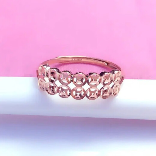 Yongsi purple gold shiny copper coin ring 18K color gold simple and exquisite foreign style imitation 18K gold ladies rose gold ring for women