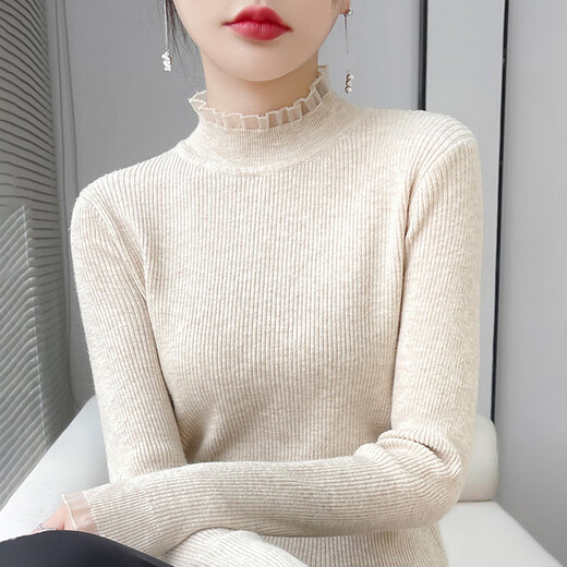 Yu Zhaolin (YUZHAOLIN) lace half turtleneck bottoming shirt for women in autumn and winter with knitted sweater, slim, unique and chic sweater long-sleeved top