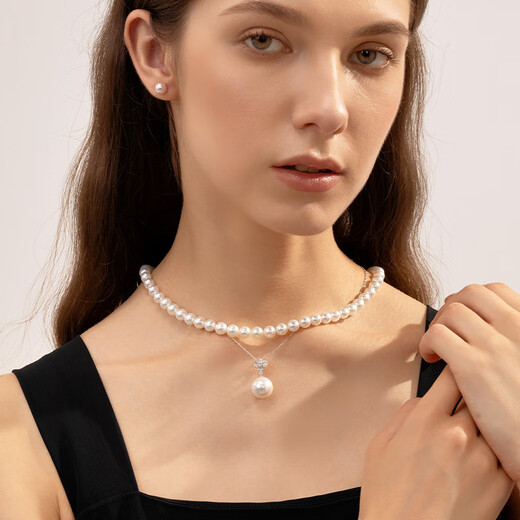 Ruan Shi Flower Pearl Pendant can be broken off 14K gold zircon necklace pearl clavicle chain necklace 14K gold white zircon / about 12-13mm small flaws