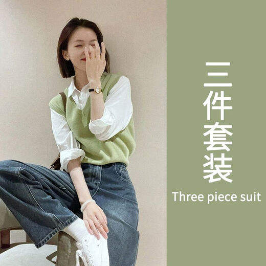 Spring 2025 new Korean style stacked sweater vest shirt two-piece vest women's style with a small fragrance style ++2025 vest new Chinese style national style vest stacked vest vest with a fragrance style S S