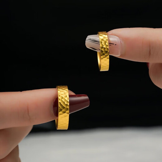 Luanjie 9999 pure gold-plated gold pure silver ring ancient method inheritance hammer pattern pair ring live solid ring for men and women men's ring gold weight about 0.2 gift box gift bag