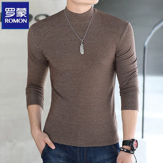 ROMON pure cotton half-high collar long-sleeved bottoming shirt T-shirt for young and middle-aged men autumn underwear slim body shirt men's top autumn and winter white XL 140Jin Jin equals 0.5 kg, left and right wear