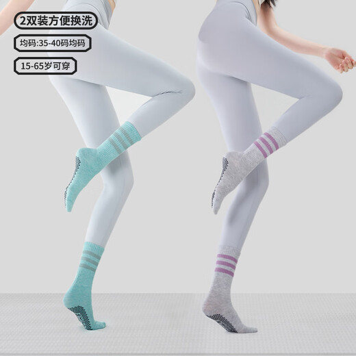 BIBK Japanese Yoga Socks Pilates Socks Women's 2025 Medium Breathable Dotted Anti-Slip Floor Socks Sports Fitness Socks Waterfall Blue + Sunset Red