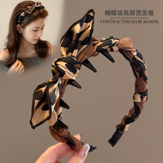 Idel bow leopard print headband women's high skull 2025 new daily wear hairband face wash headband pressed hairpin headdress leopard print bow headband F3587