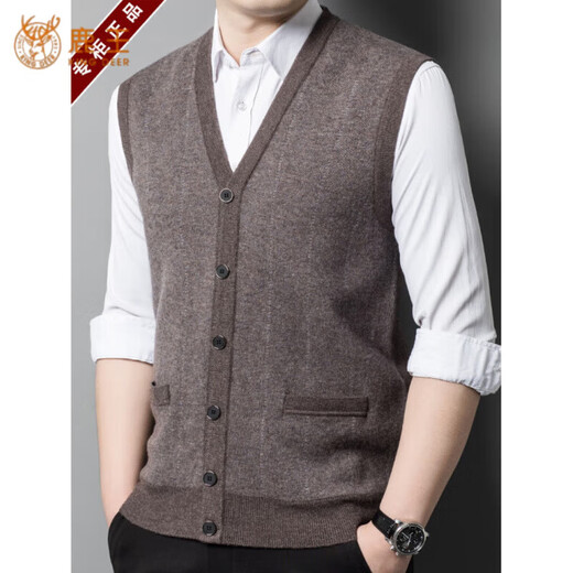 KING DEER Ordos Cashmere Vest Men's Cardigan Autumn and Winter V-neck Casual Sweater Middle-aged and Elderly Dads Waistcoat Zhongka M 160105