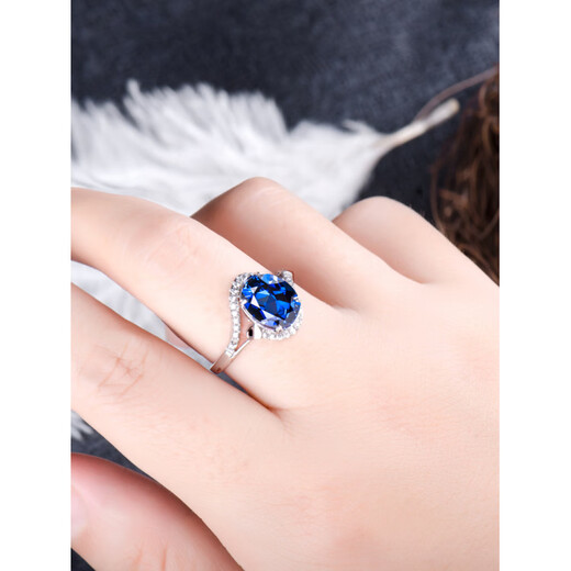 Ten-leaf sapphire ring s925 silver for women, fashionable and personalized, Korean version with diamonds, simple sterling silver tanzanite inlaid with diamonds for mother, sterling silver sapphire ring + certificate, adjustable finger ring