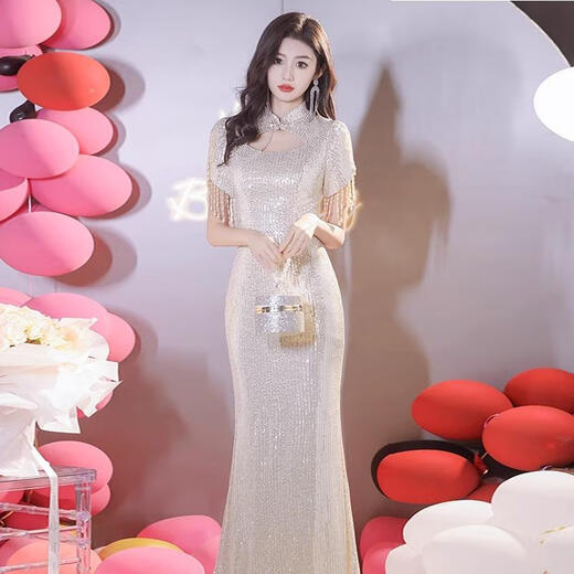 Rich collar evening dress for women, high-end, light luxury, dignified and decent host, niche high-end engagement banquet, fishtail skirt, picture color S