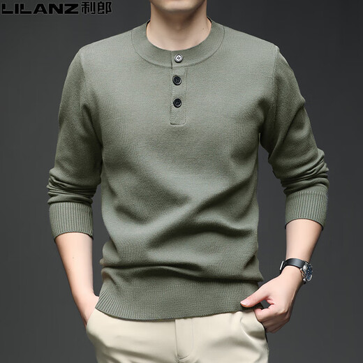 LILANZ Men's Wool Sweater Henley Neck Wool Sweater Autumn and Winter Thickened Casual Men's Round Neck Sweater Wool Sweater Black M 165 (100120Jin Jin is equal to 0.5 kg