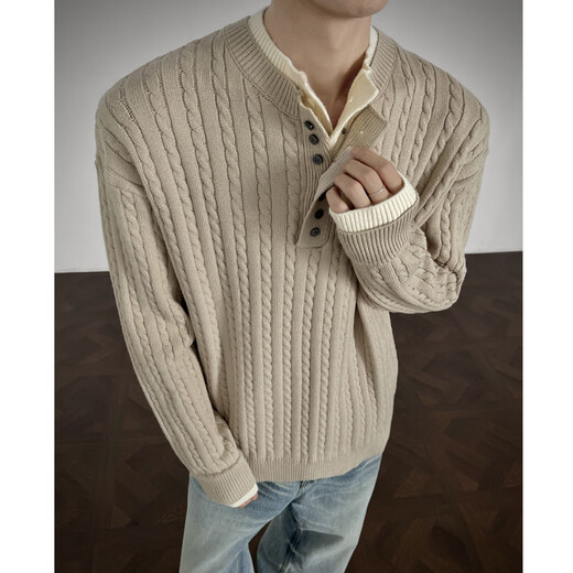 Unicorn cool American Henry collar sweater men's autumn and winter trendy brand old money style men's top with fake two-piece knitted sweater for men Gray M