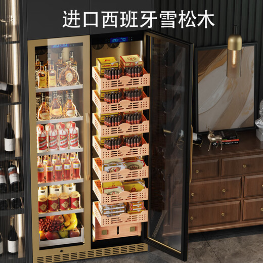 Brangdy Germany imported quality high-end solid wood cigar cabinet constant temperature and humidity compressor cedar wood with lock double door red wine ice bar maintenance embedded humidifier wine cabinet gold 2/meter high (thick version 68c/m) red wine + cigar