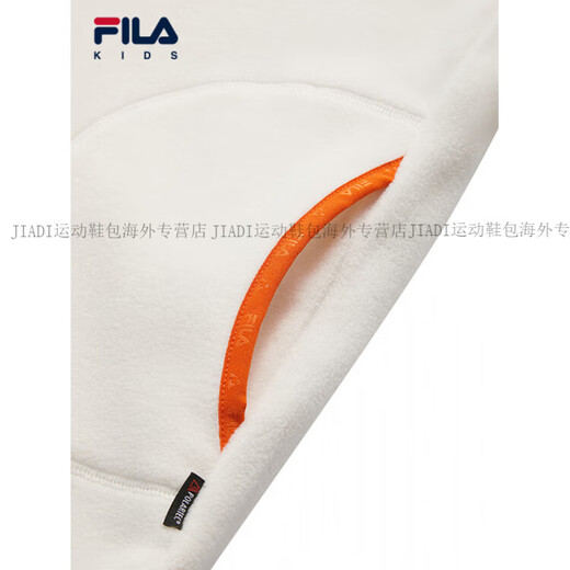 FILA KIDS Children's Clothing Boys' Sweaters 2025 Winter New Children's Velvet Warm Pullover Top Official Authentic Pear Blossom White-IV M 140c