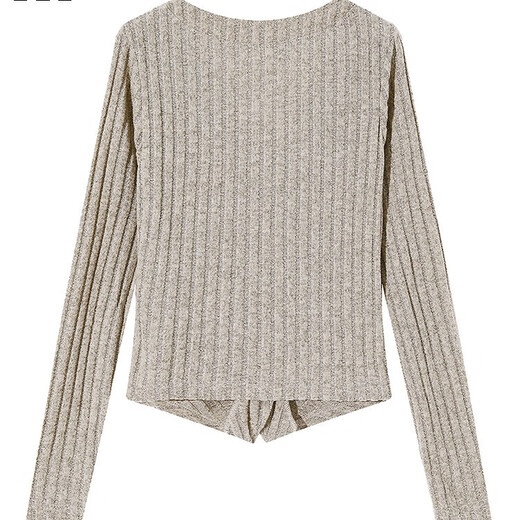 CHOCOOLATE it women's sweater women's autumn and winter Korean style V-neck bottoming knitted cardigan waist long-sleeved short top apricot S