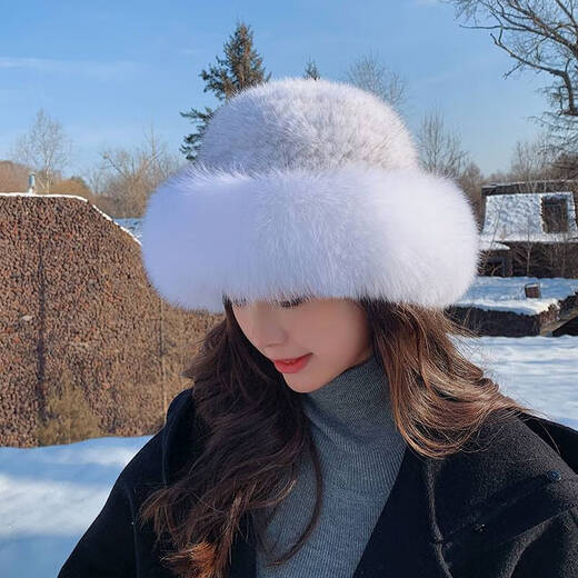 Princess Mink Mink Fur Hat Women's Autumn and Winter Mink Fur Fox Fur Fisherman Hat Mink Fur Straw Hat Winter Fashion Warm Basin Hat Black Princess Hat