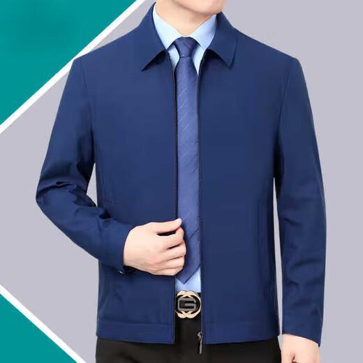 SEVEN 7 Seven brand men's jacket mulberry silk spring and autumn middle-aged dad wear business casual executive lapel iron-free jacket dark blue lapel L 175/92A