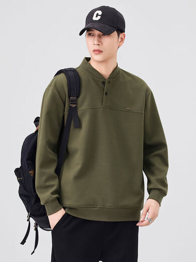 Xiaohongshu's popular Xiaohongshu's popular sweatshirt for men in spring and autumn heavyweight Henry collar bottoming shirt loose trendy splicing light gray M MM120Jin Jin is equal to within 0.5 kg