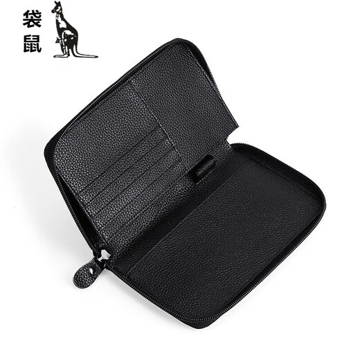袋鼠（KANGAROO）护照包头层牛皮出国旅游钱包rfid护照本防盗刷卡位证件包 黑色