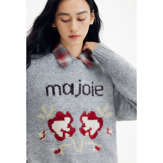 Flying Birds and New Wine Letters Flower Design Round Neck Sweater Women's 2025 Winter New Pullover Sweater Top Light Gray HCC01 S