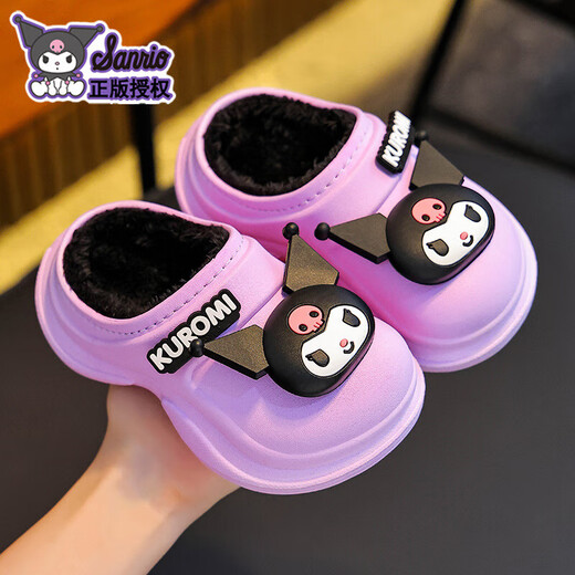 Fun inch children's cotton slippers non-slip cartoon indoor boys and girls non-slip plus velvet thickening warm home winter cute cotton shoes big red Hello Kitty (heel included) 32-33 inner length about 19cm 7-8 years old