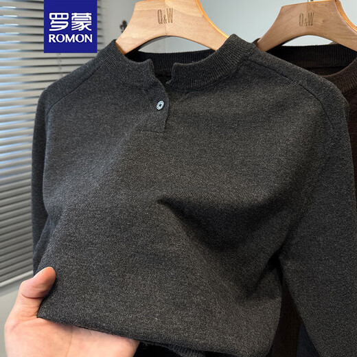 ROMON American Henry Neck Sweater Men's Thin Autumn and Winter Youth Solid Color Versatile Sweater Men's Pullover Inner Clothes Carbon Gray XL 130-145Jin Jin is equal to 0.5 kg