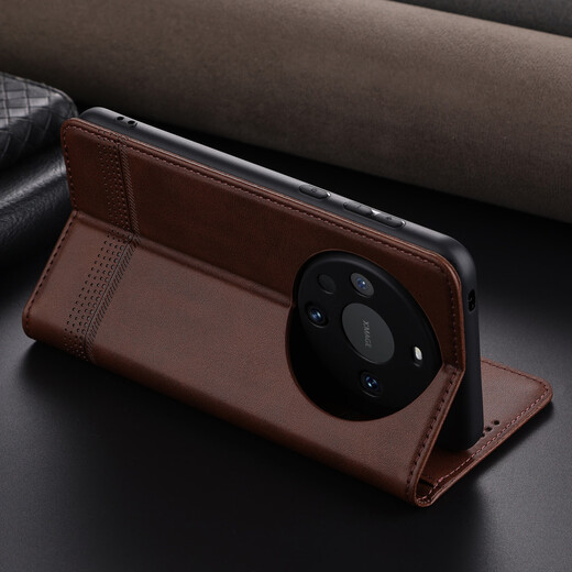 Jioxiang Magnetic Flip Cowgrain Leather Case Suitable for Huawei Mate60Pro Phone Case 70 Business All-inclusive Anti-fall Brown Huawei Mate60Pro
