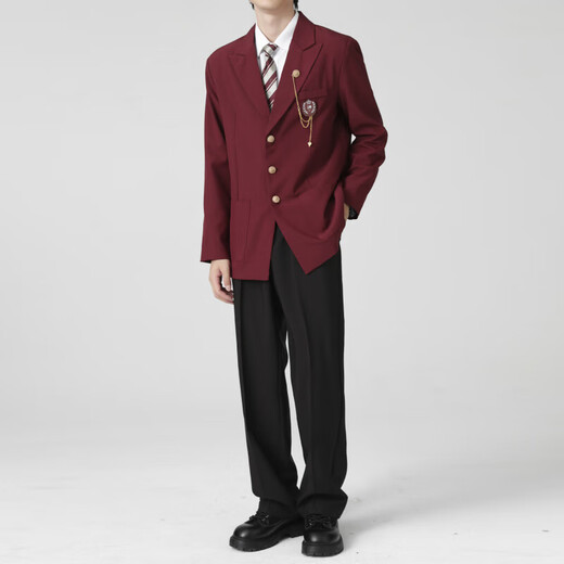 Cupid, God of Love, In the Name of God DKJK Black Suit Jacket for Men and Women, Versatile Japanese College Style Suit TZ2073 Red Suit + Pants + Red Diamond Long Tie 5XL 185-200Jin Jin is equal to 0.5 kg