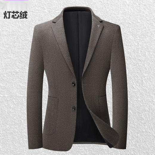 BOSS corduroy suit men's autumn and winter high-end brand striped business men's casual suit jacket free of iron coffee color L 175