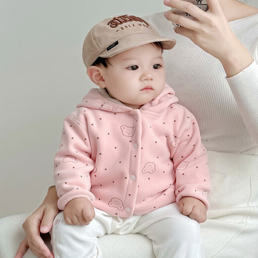 Ropa popular de otoño e invierno de Xiaohongshu para niños y niñas, además de abrigos de terciopelo, ropa de bebé, cárdigan pequeño, abrigo de doble cara 230 rosa Abrigo de terciopelo de doble cara Xiao'ao cm13 meses 59