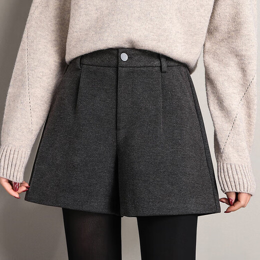 JIL ANON Shorts Women's Autumn and Winter Outerwear Winter 2025 New Slim Wool Thick Loose High Waisted Wide Leg A-Line Boot Pants Gray S 26