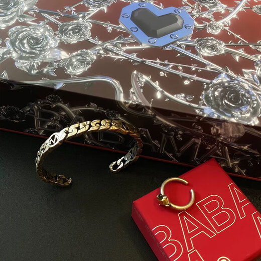 Jin Xu Wen Taotong Cuban Bracelet Men's Mark Bracelet Couple Bracelet Birthday and Valentine's Day Gift to Boyfriend Ancient Silver (Inner Diameter 65mm Opening 28mm)