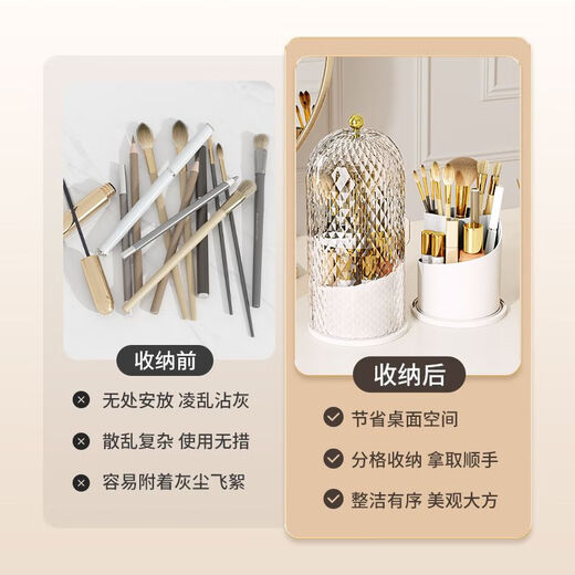 Vipero Makeup Brush Storage Makeup Brush Storage Tube Rotating Dustproof Dressing Table Cosmetics Storage Box Lipstick Eyeshadow Storage White Storage Bucket + Transparent Cover Rotating/Dustproof and Waterproof