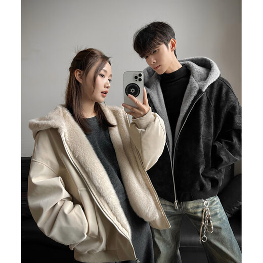 NYING mountain carving hooded pu leather jacket men's new winter trendy brand plus velvet thickened warm casual jacket loose top black XL (120-140Jin Jin equals 0.5 kg)