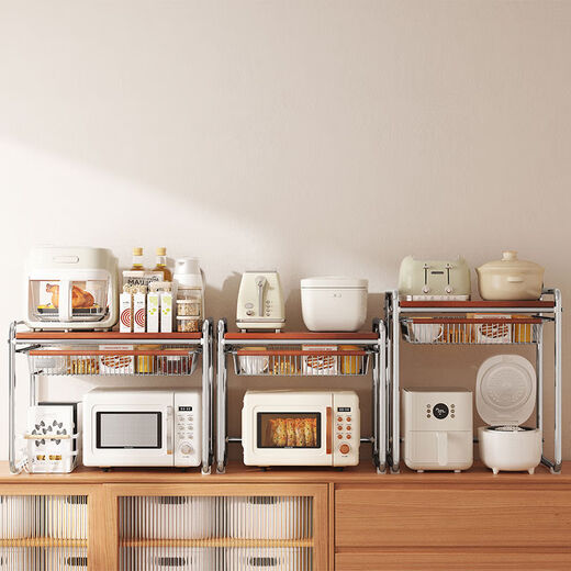 Solid wood microwave oven rack kitchen rice cooker shelf countertop household multi-functional appliance oven storage bracket large medieval microwave oven rack