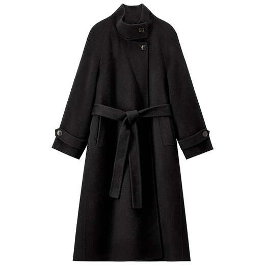 Shandubila pure sheep wool stand-up collar woolen coat for women winter warm long-sleeved loose double-sided woolen coat mid-length coat