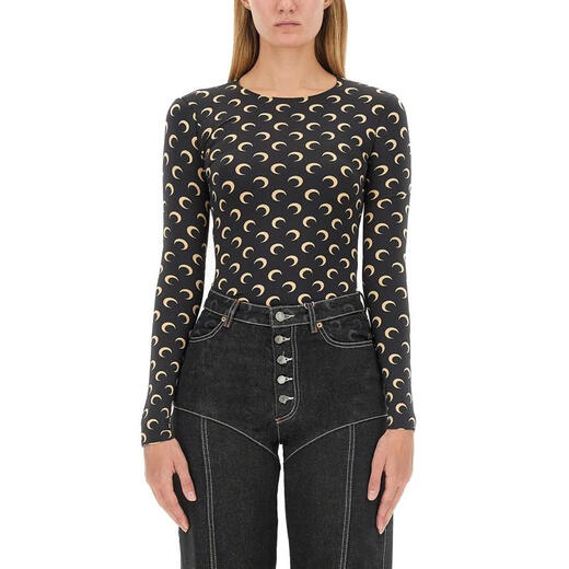 Marine Serre FW25 Luxury Women's MOON SECOND SKIN Top BLACK 20 | M